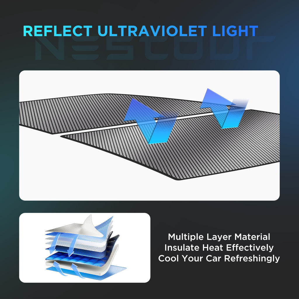 Nestour Tesla Model Y Sunshade, ice Crystal and Nano Coated Foldable Sunroof Window Shade Accessories Fit for Tesla Model Y2016-2023, with UV/Heat Insulation Film (Black Set of 2)