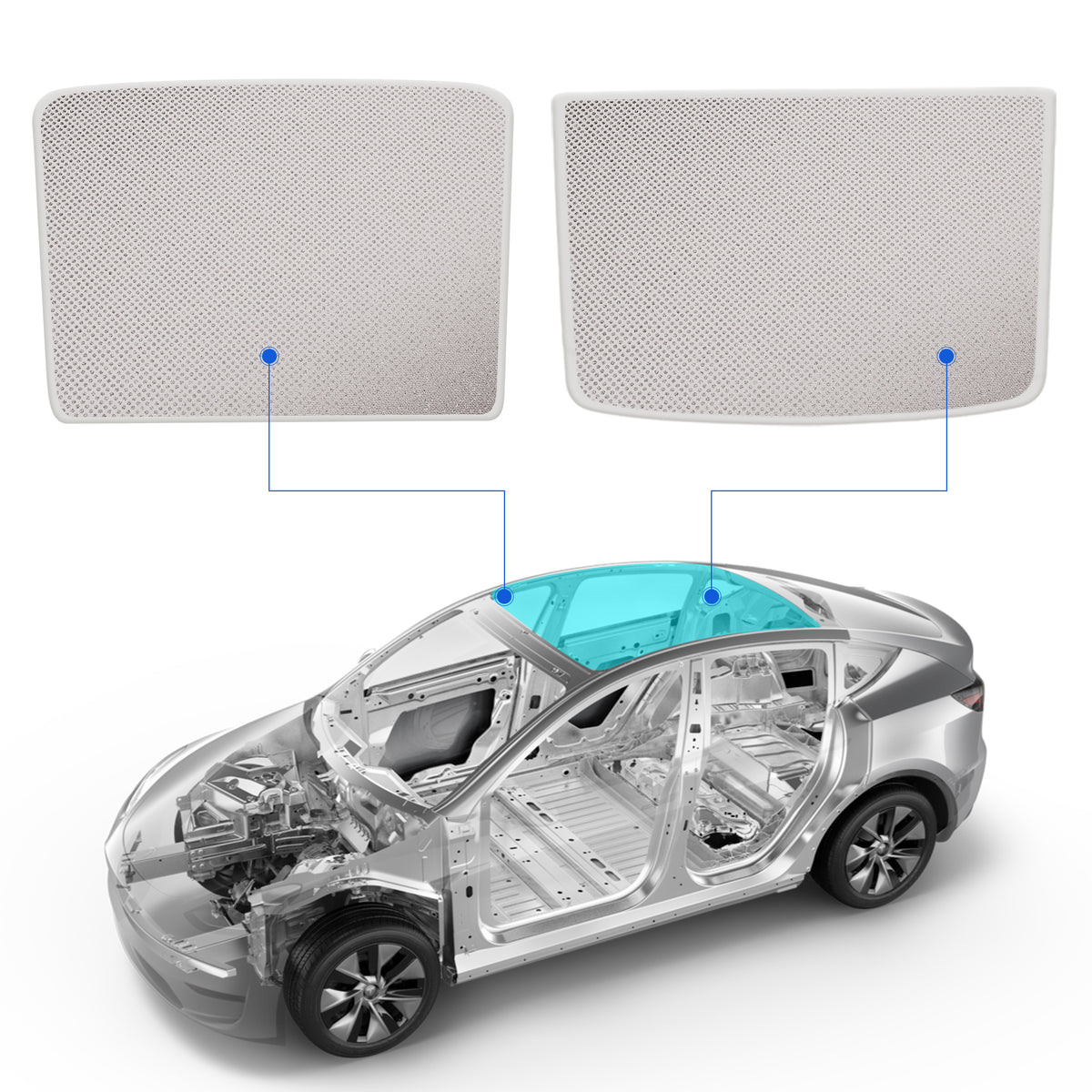 Nestour Tesla Model Y Sunshade, ice Crystal and Nano Coated Foldable Sunroof Window Shade Accessories Fit for Tesla Model Y2016-2023, with UV/Heat Insulation Film (White Set of 2)
