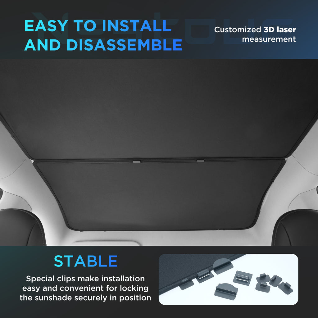 Nestour Tesla Model Y Sunshade, ice Crystal and Nano Coated Foldable Sunroof Window Shade Accessories Fit for Tesla Model Y2016-2023, with UV/Heat Insulation Film (Black Set of 2)