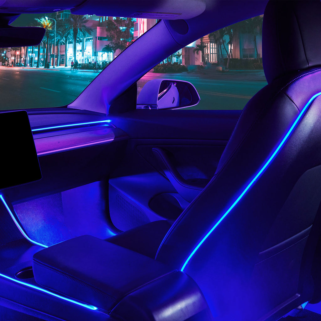 5Nestour 2016-2020 Tesla Model 3 Y Interior Car Neon Lights (Center  Console+Dashboard+Seat Back+4 Foot Lights) with Matching Armrest Organizer