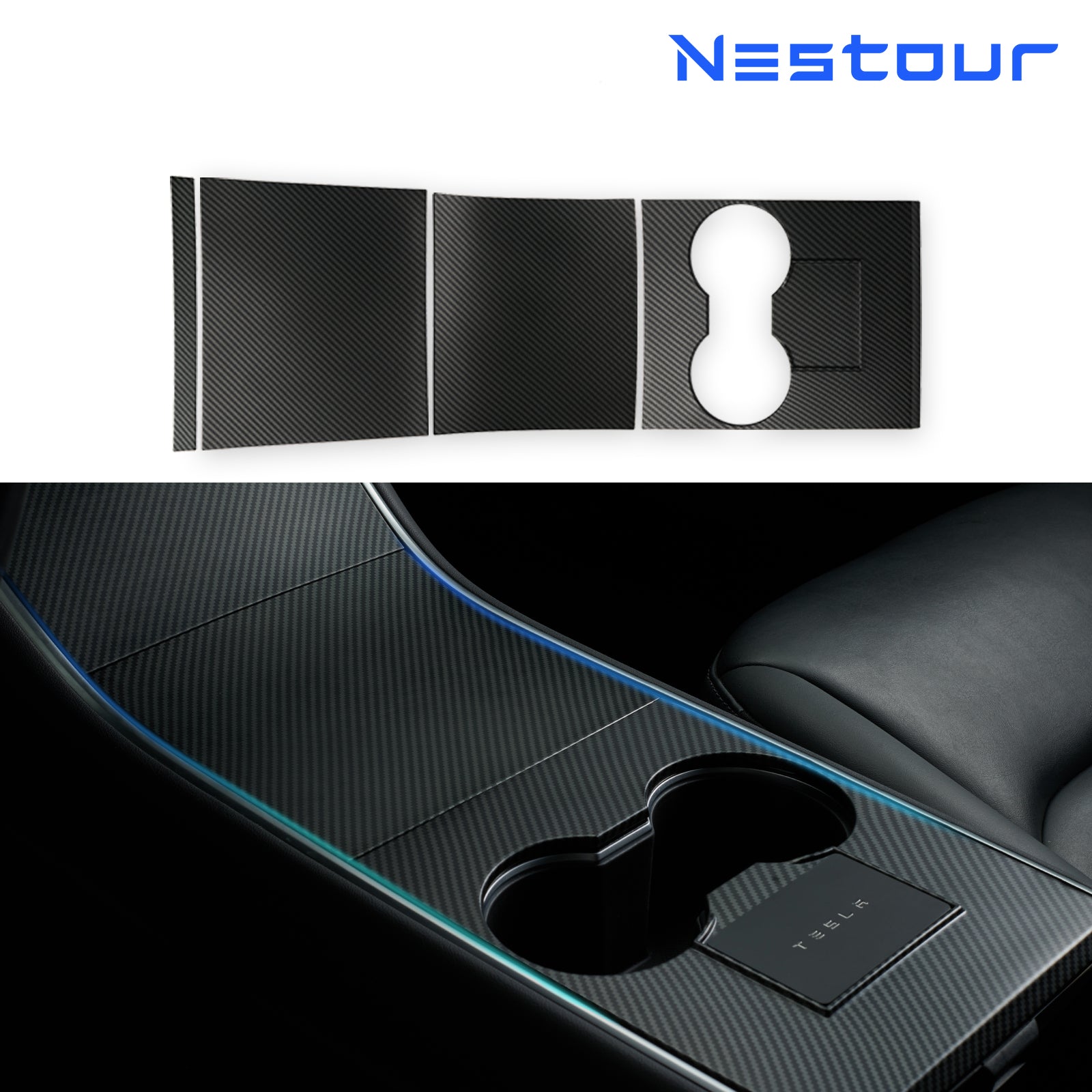 Nestour 2016-2020 Model 3 / Y Console Wrap (Matte Carbon Fiber)