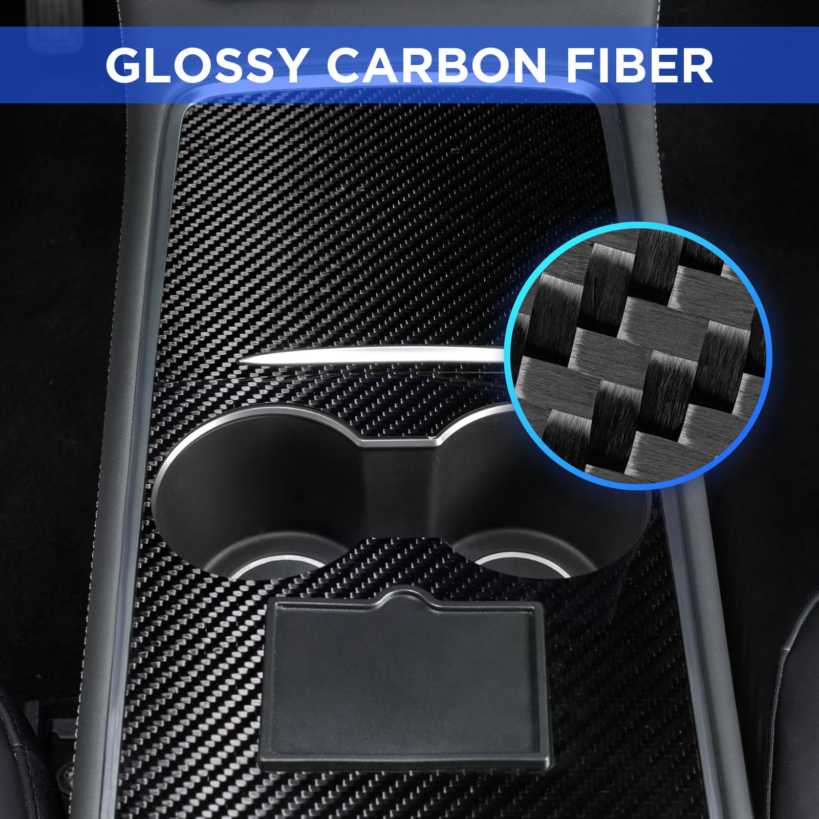 Nestour 2021 2022 2023 Tesla Model 3 / Y Console Wrap (Glossy Carbon Fiber)
