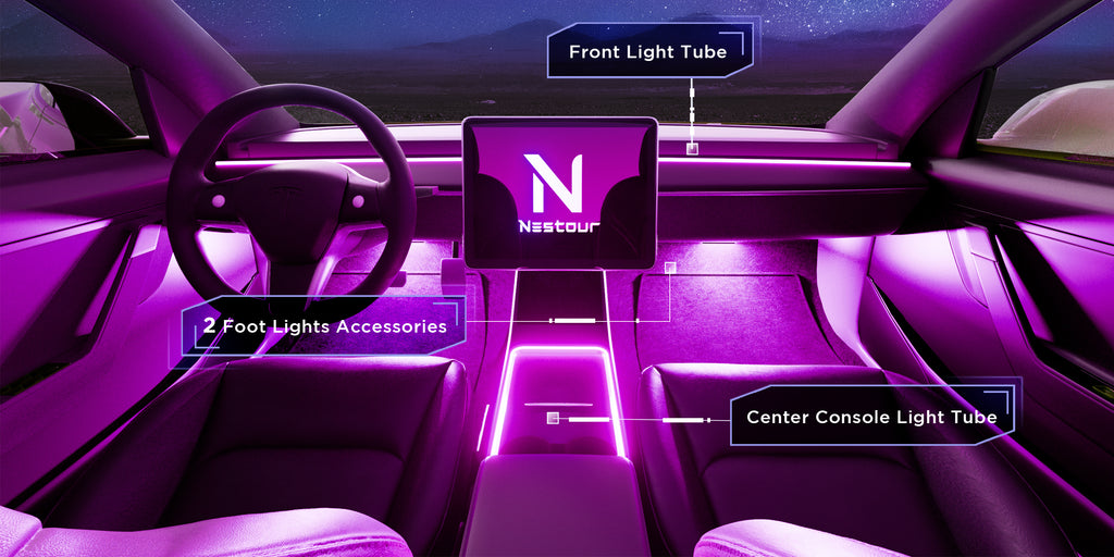 Nestour 2016-2020 Tesla Model 3 Y Neon Lights (Console+Dashboard+Foot)