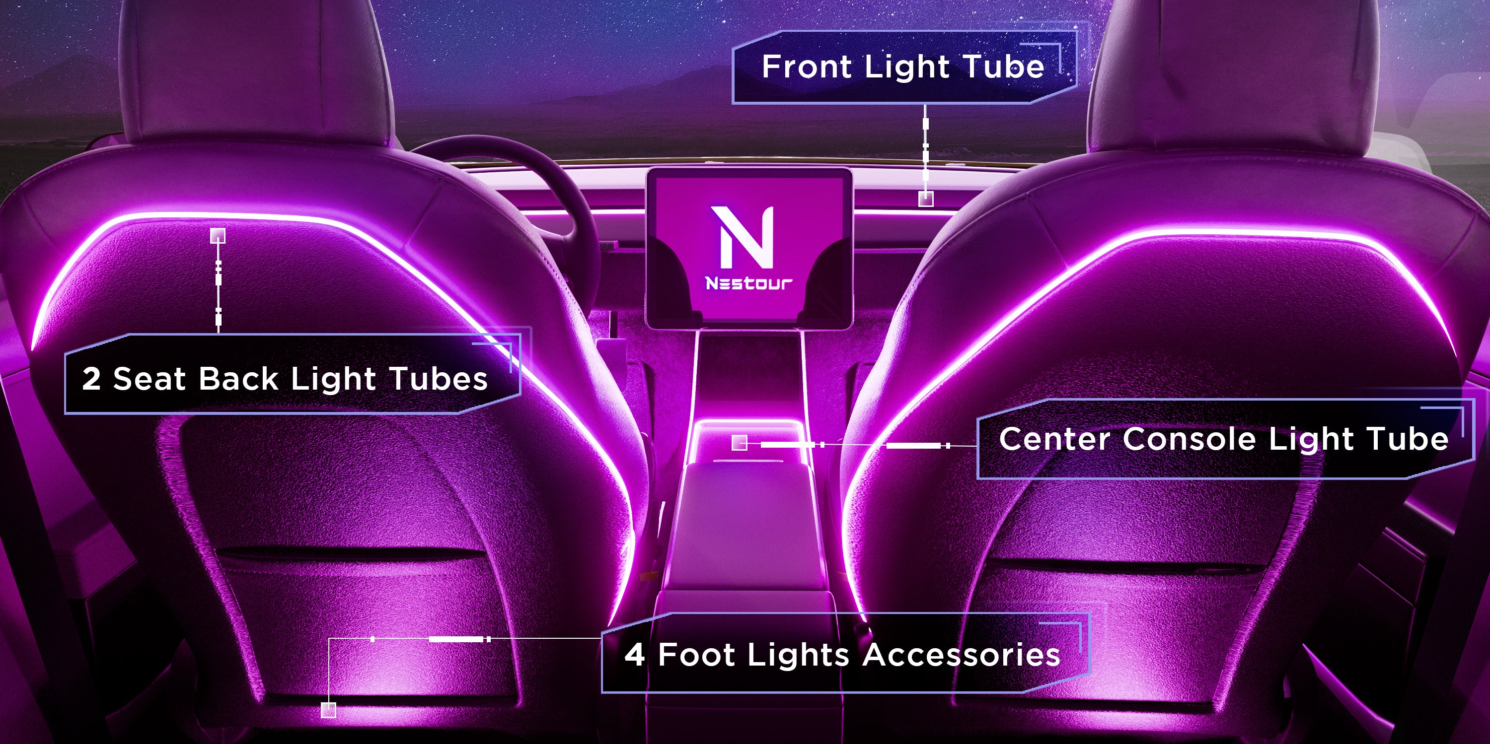 Nestour 2021 2022 Tesla Model 3 Y Interior Neon Lights (Seat Back+Foot)