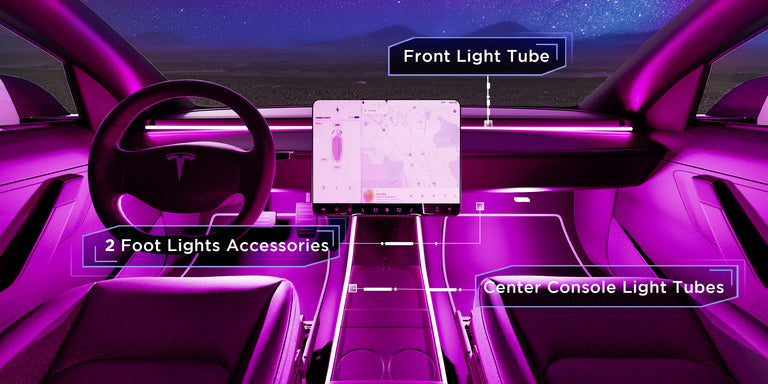 Nestour 2016-2020 Tesla Model 3 Y Neon Lights (Console+Dashboard+Foot)